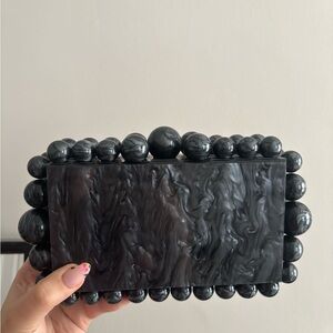 Acrylic Elegant Black Clutch with Beaded Detail